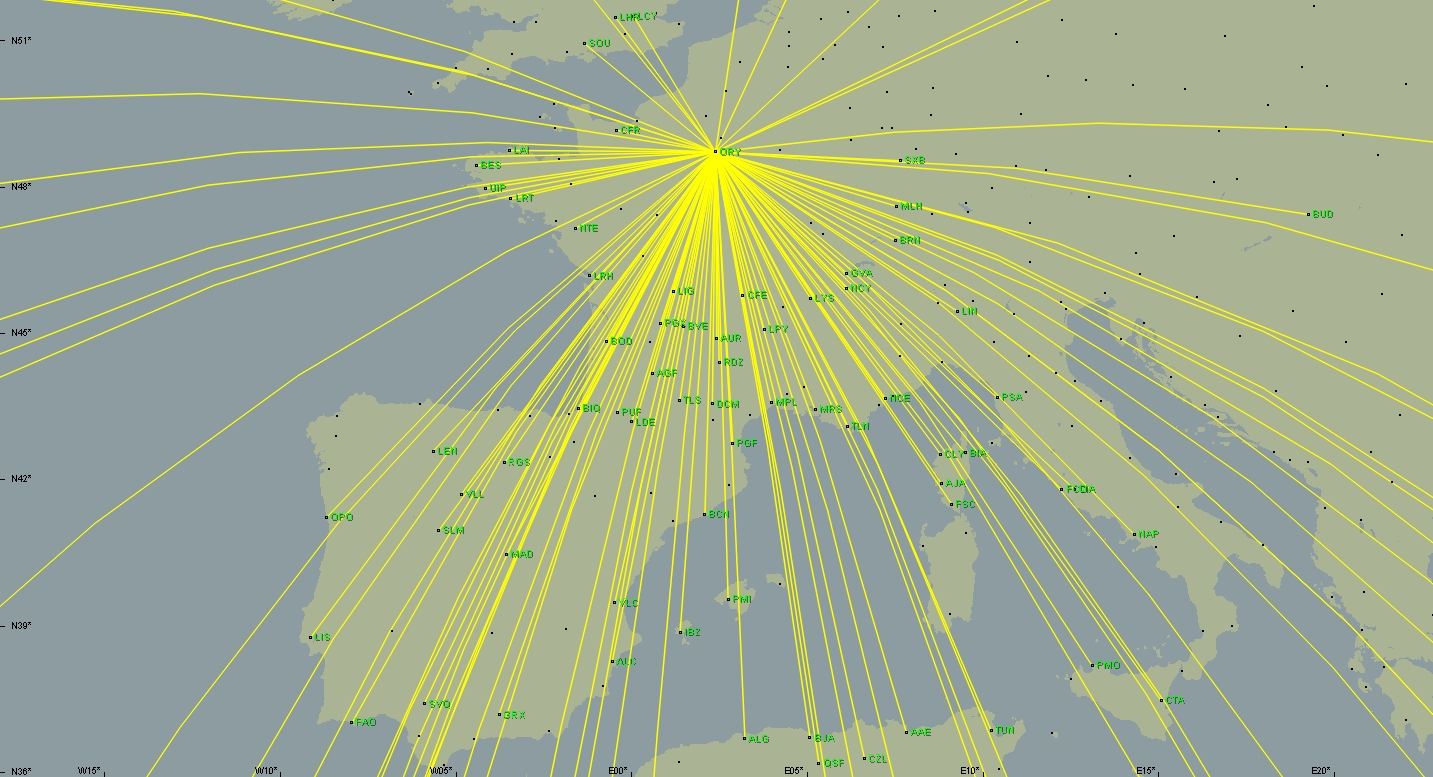 Routes au départ d'Orly